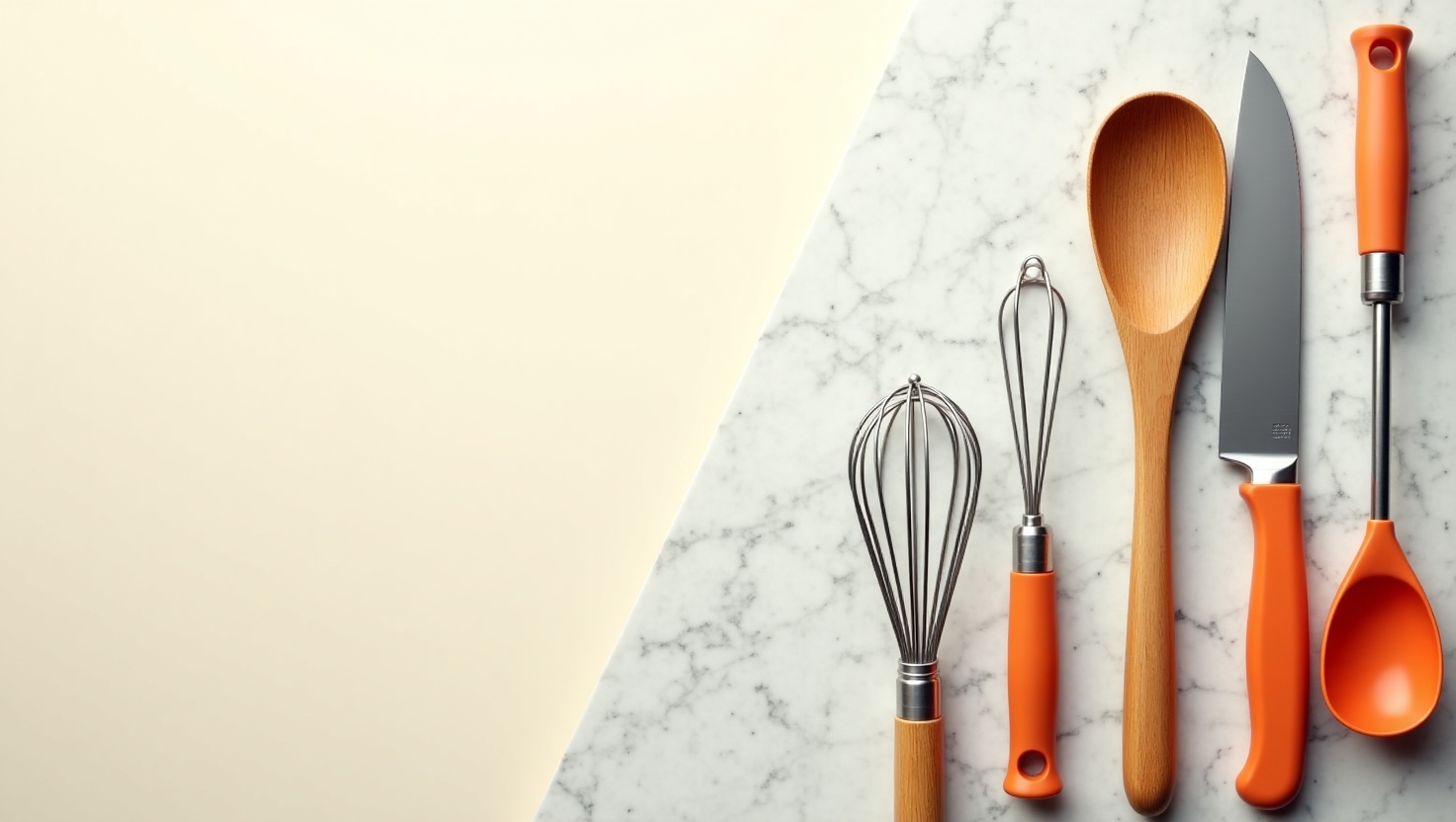 Utensílios essenciais para cozinha organizados na bancada